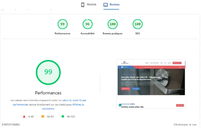 Performance site artisan serrurier pc